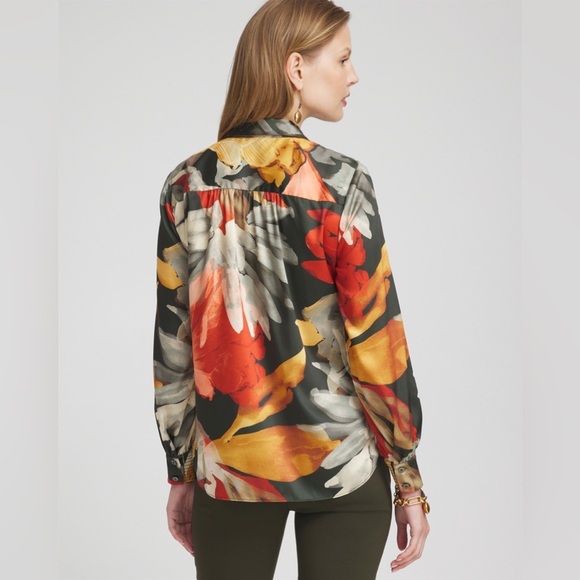 Chico’s Floral Faux Silk Button Front Blouse - Picture 2 of 12